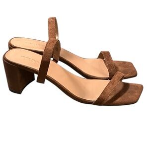 Banana Republic brown faux suede two strap square toe block heel sandals